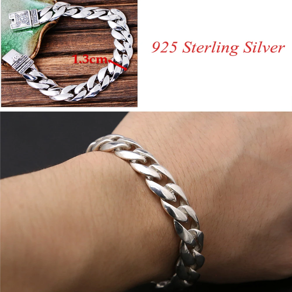 

MetJakt Men's Classic Punk Link Bracelet with Totem Solid 925 Sterling Silver Bracelet for Male Biker Vintage Jewelry 21cm