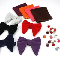 new brand micro suede bow ties set mens pocket square cuff link corduroy big bowtie for wedding party groom fashion hanky gift