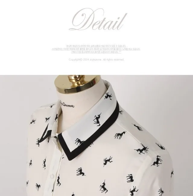 Корейский Верховая Отпечатано С Длинным Рукавом Элегантных Женщин Шифон