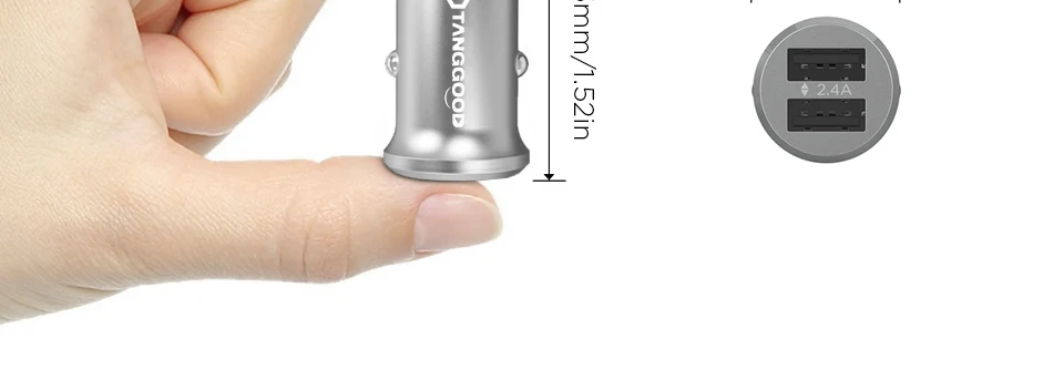 TANGGOOD Dual USB Автомобильное зарядное устройство мини 4.8A полностью металлическое автомобильное зарядное устройство адаптер для iPhone 7 samsung S8 Xiaomi mi5 mi6