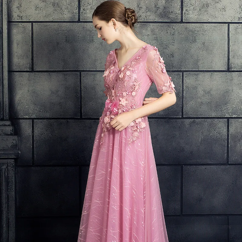 Сексуальное вечернее платье с v образным вырезом Robe De Soiree Abendkleider розовое Тюлевое