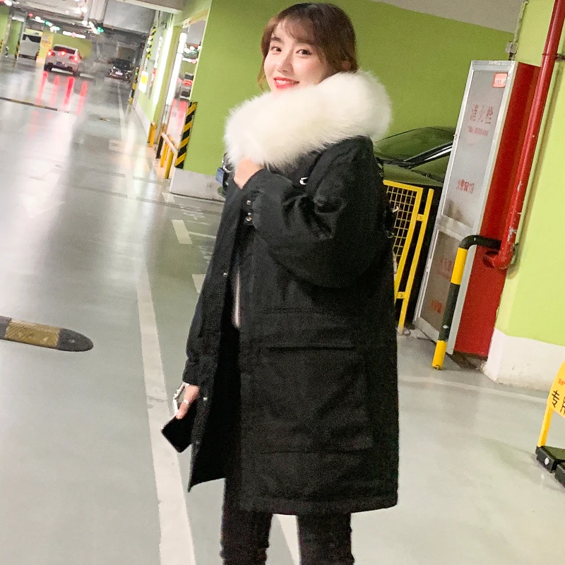 Высокое качество 2019 зимняя куртка женская с капюшоном меховым воротником