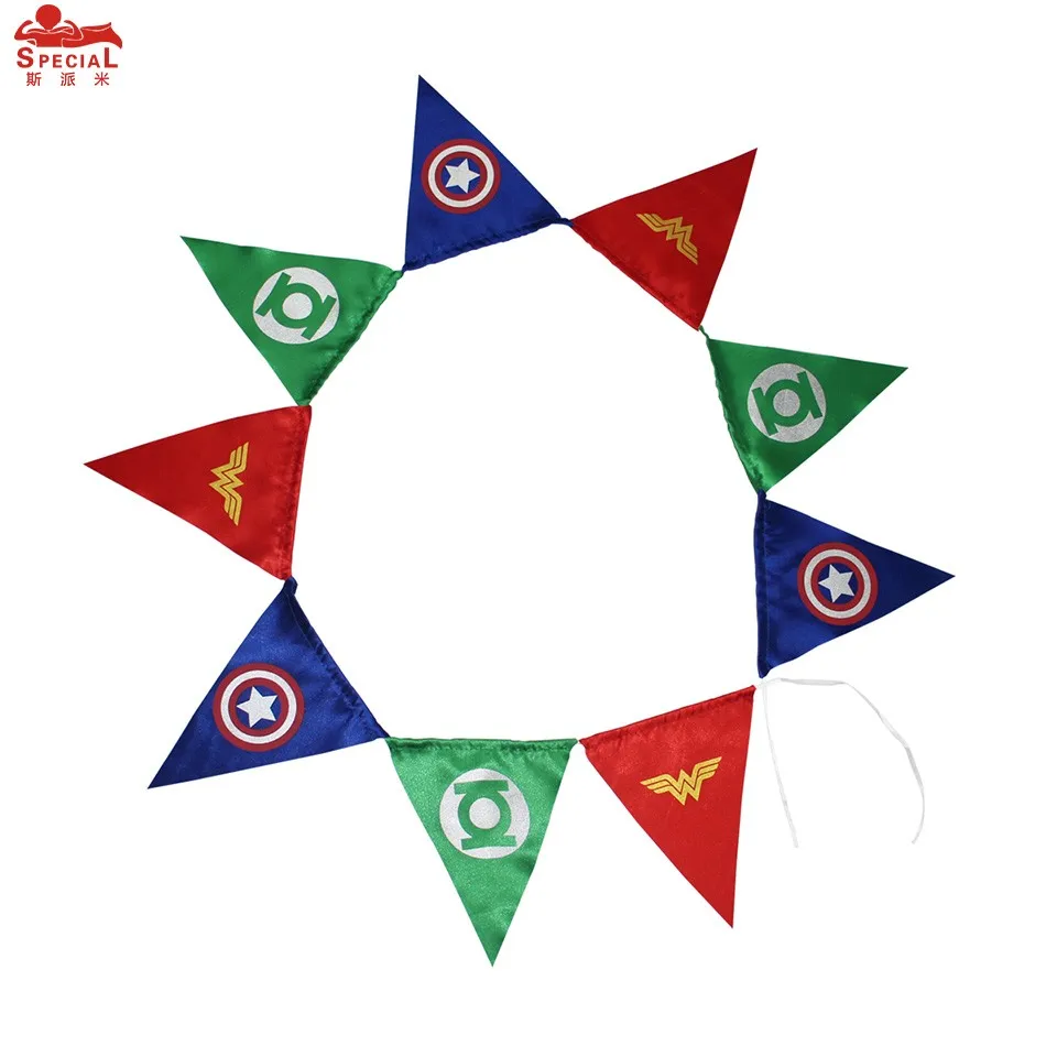 7 PCS D.Q.Z Single Side Fabric Child Superhero Banner Flag Event Party Supplies Bunting Decoration Birthday Gifts |