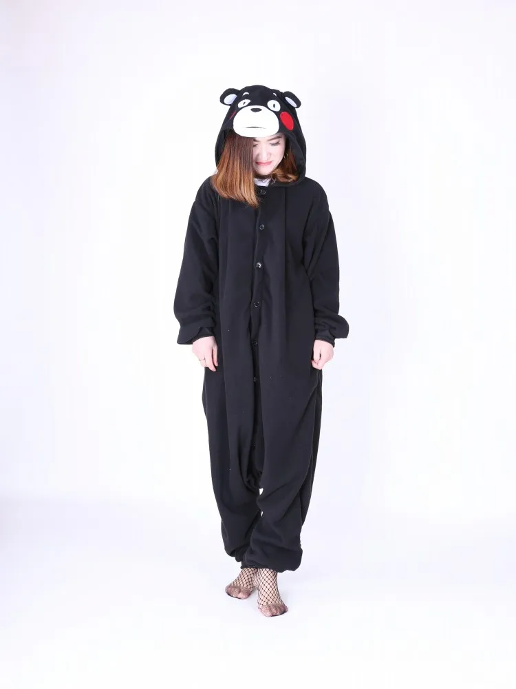 Японского аниме Кумамон медведь Onesie Черный милый карнавальный костюм пижамы для