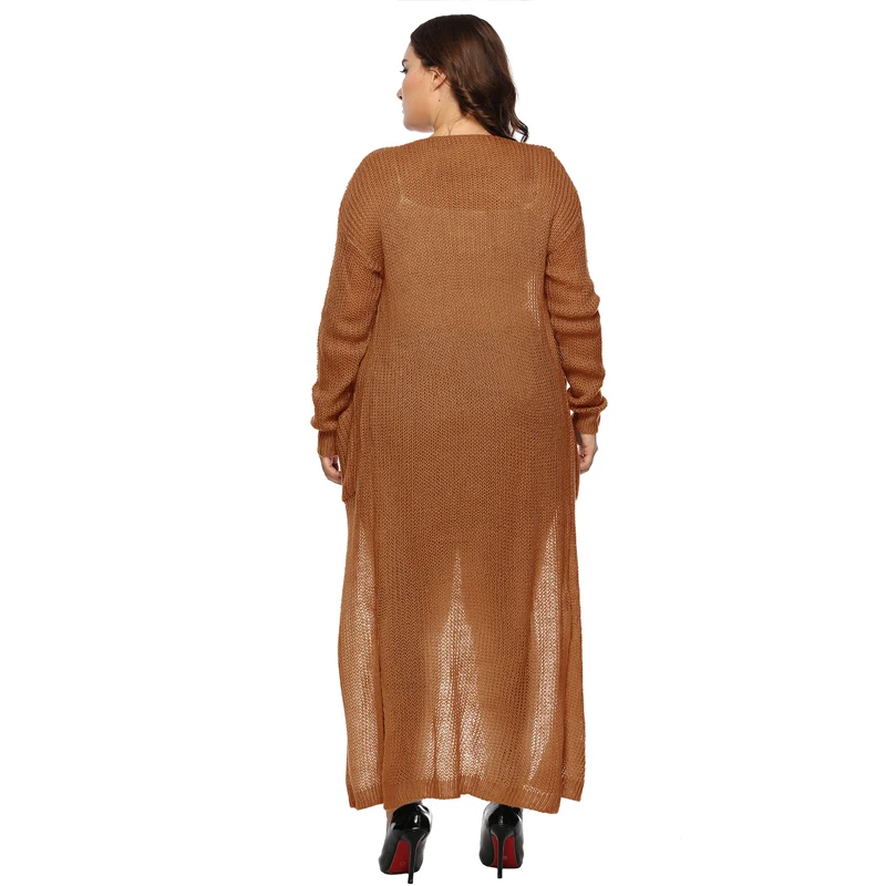 PGSD Big size Women Clothes Simple pure color Long sleeves pocket Thickened long knitted Forking sweater Cardigan female XXXL |