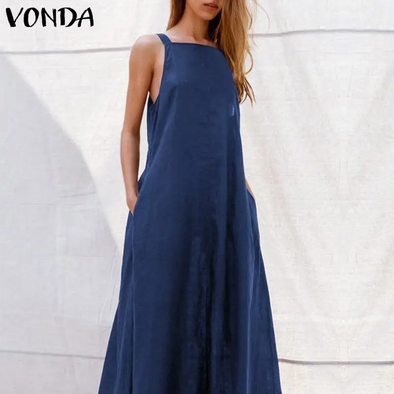 VONDA, сексуальное женское платье, лето, повседневное, квадратный вырез, без рукавов, на бретельках, вечерние, длинные платья, праздничное, с открытой спиной, Vestido 5XL