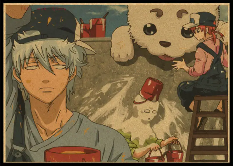 GINTAMA/Sakata Gintoki/классический японский мультфильм комикс/крафт-бумага/Бар плакат/Ретро плакат/декоративная живопись без рамки - Цвет: Красный