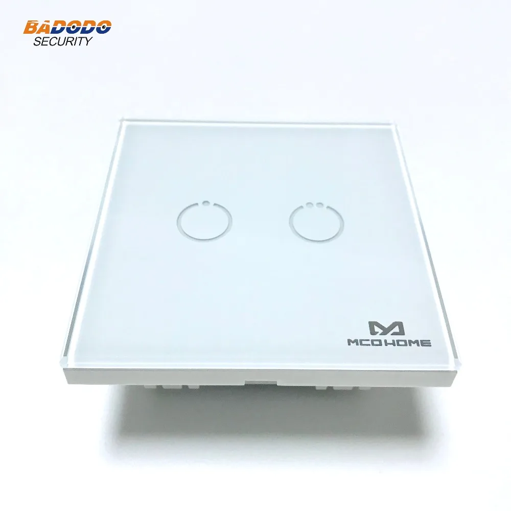 Z Wave Plus MCO дома Стекло сенсорный Панель выключатель питания EU868.42MHz 2 gang два реле