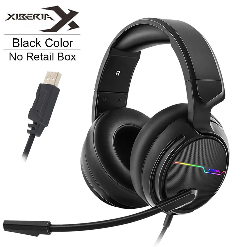 XIBERIA PC игровая гарнитура Virtual 7,1 объемный звук стерео Бас игровая гарнитура с микрофоном/светодиодный свет для компьютера геймера - Цвет: V20U No Retail Box