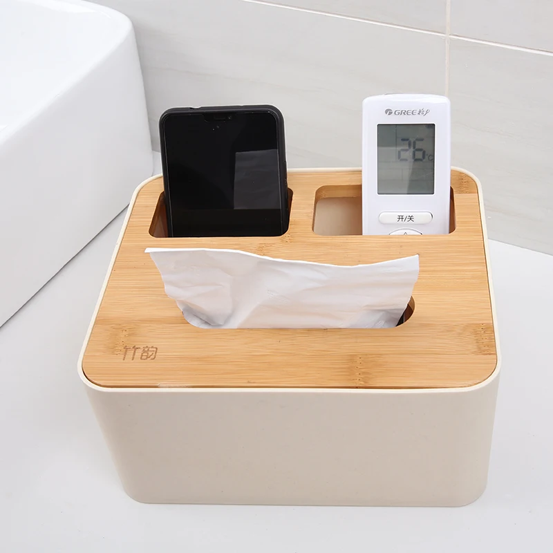 Bamboo Rectangular Tissue Box Can Put Mobile Phone And Air Conditioning Remote Control Storage 3164 | Дом и сад