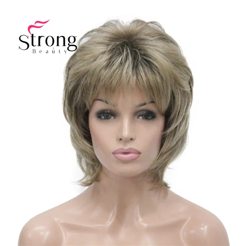 StrongBeauty короткий пушистый слоистый светильник коричневый высокий светильник ed Классический колпачок полный синтетический парик женские волосы парики