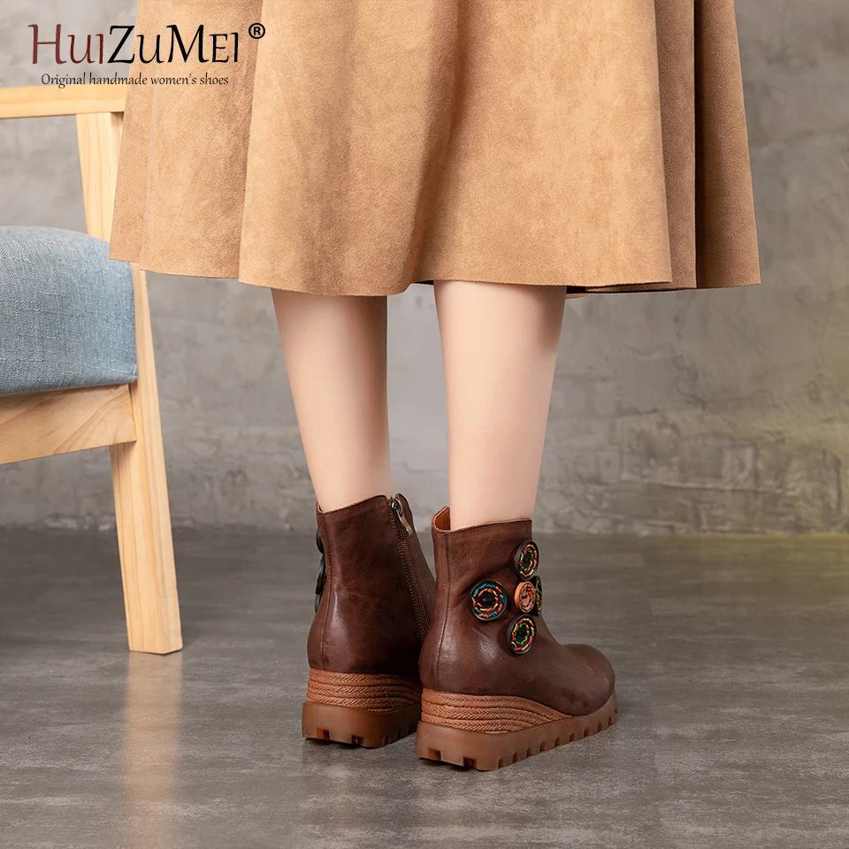 HUIZUMEI BHandmade oots/женские ботильоны из натуральной кожи женские мягкие ботинки