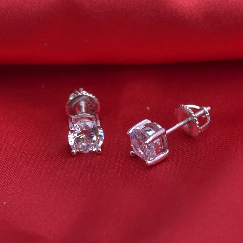 LSE933 Round Cut Zircon Stud Earrings 925 sterling silver ScrewBack women earring 5mm | Украшения и аксессуары