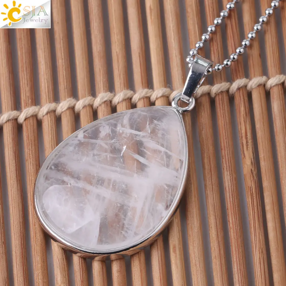 White Crystal Chain CSJA подвески из натурального камня тигровый глаз розовый кварц Фиолетовый Кристалл Lapis ОЖЕРЕЛЬЕ капли воды плоские бусины для женщин Исцеление ювелирные изделия F982 - Окраска металла: White Crystal Chain