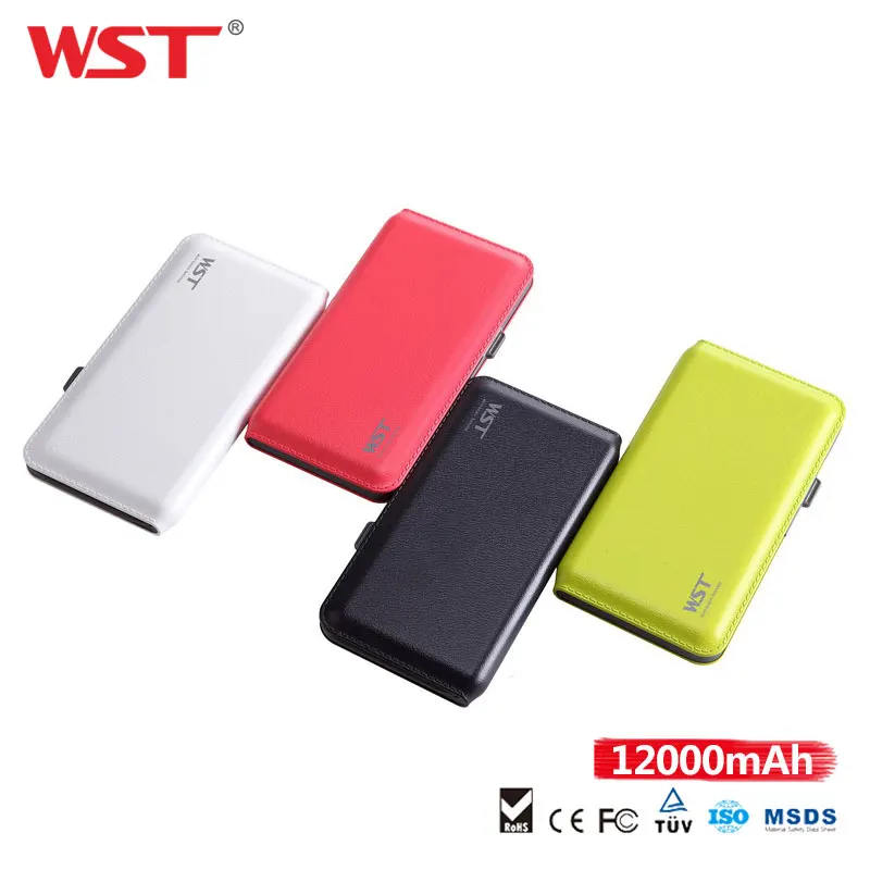 

WST Original 12000mAh Slim Power Bank Charger with Built in Cable Portable External Battery Universal Charger for Cellphone
