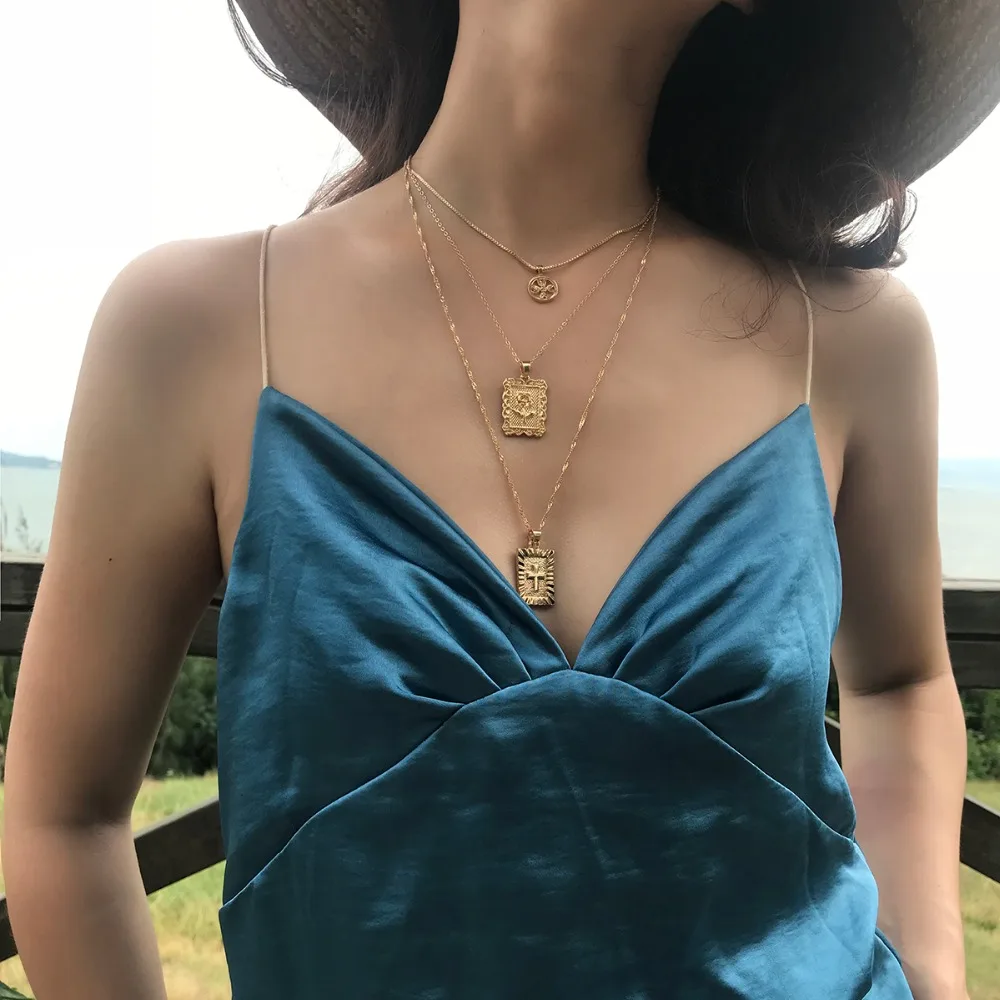 Ingemark массивное многослойное ожерелье-чокер Длинная цепочка Квадратный Кулон Из Розового Креста ожерелье s для женщин девушек модное ювелирное изделие