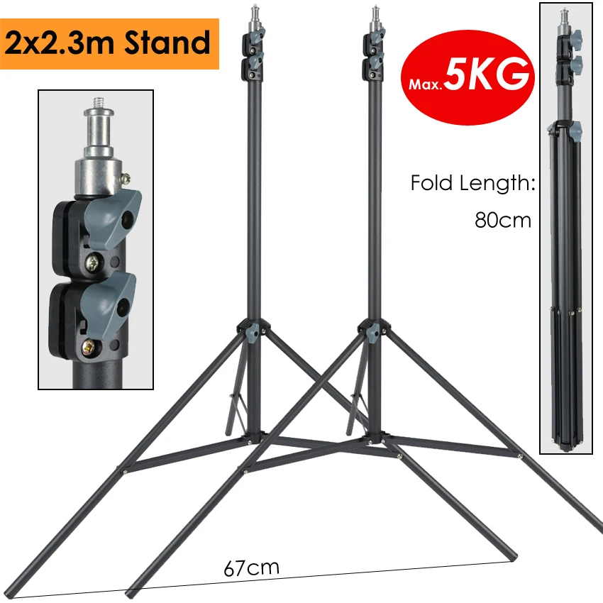 

2 x 230cm Heavy Duty Photography Light Stand Max Load 5KG Support Tripod for Photographic Lighting LLED Lamp Softbox Umbrella