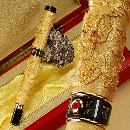 JINHAO Золотая перьевая ручка B &quotДва дракона игра с жемчугом&quot резные офисные