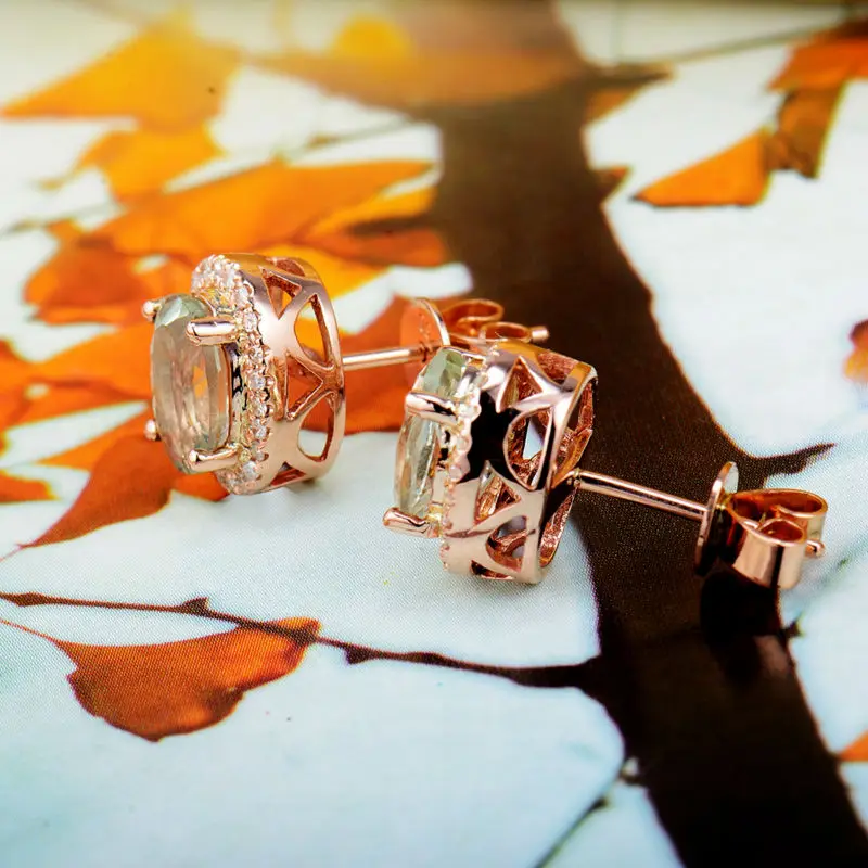 LOVERJEWELRY серьги гвоздики свадебные юбилейные Овальные 6x8 мм 14Kt розовое золото