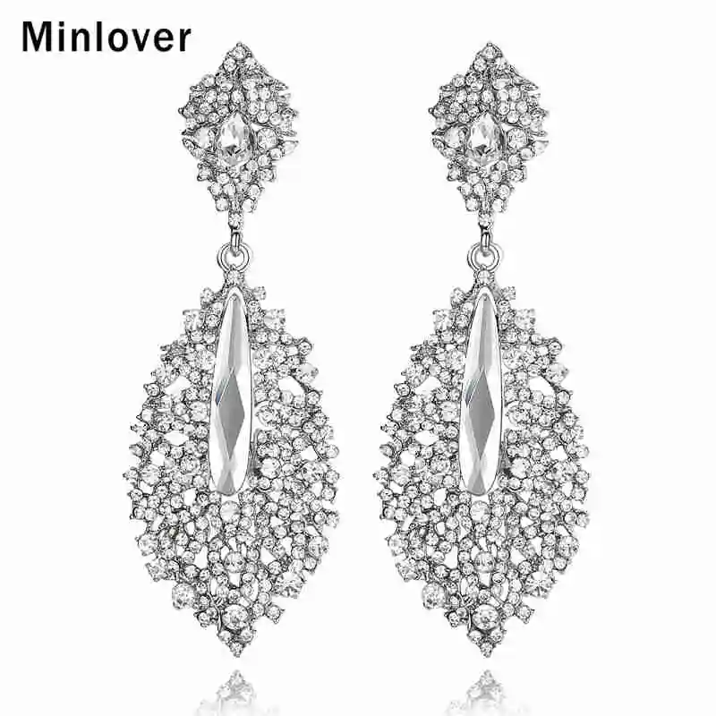 Женские серьги для невесты Minlover Серебристые с листом из горного хрусталя модные
