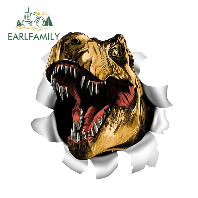 EARLFAMILY 13 см x 12 5 3D Динозавр T-Rex Автомобильная наклейка рваная Металлическая