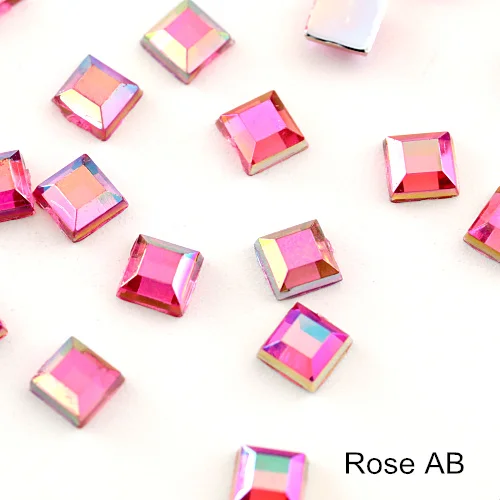 Rose AB 100 квадратная форма pcs акриловый лак для ногтей Non-стразы с плоским основанием, серебряное дно с украшением в виде кристаллов на клейкой основе, стразы для рукоделия и декорирования ногтей искусство B1171 - Цвет: Rose AB