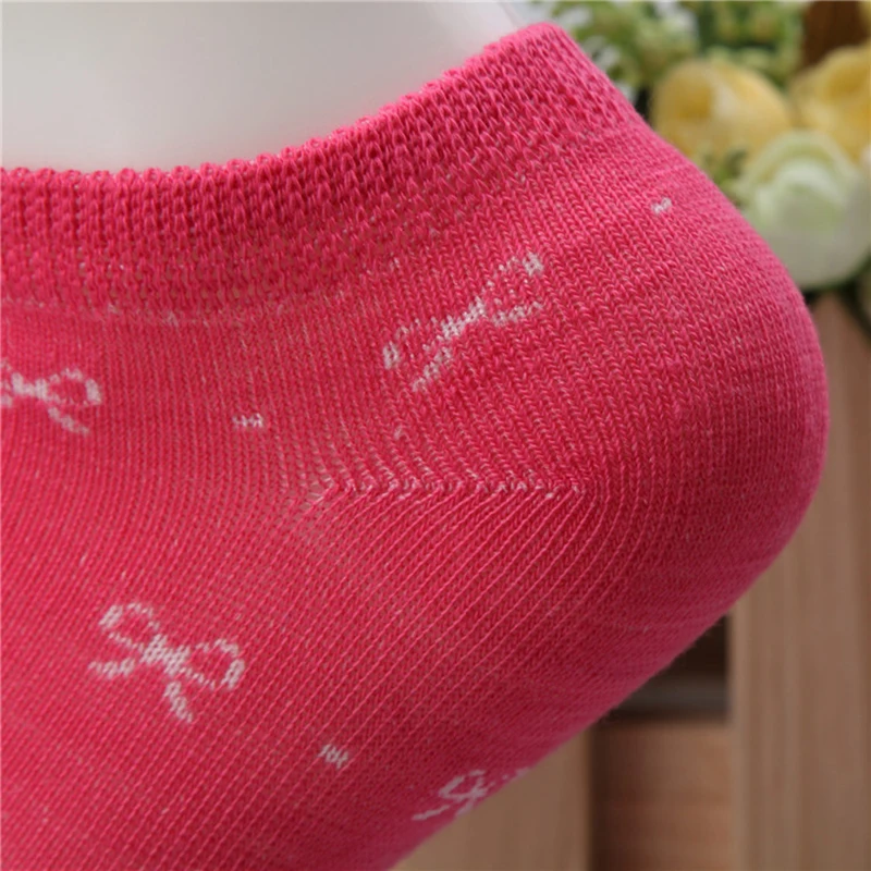 Носки женские хлопковые с бантом милые дышащие невидимые тапочки карамельных
