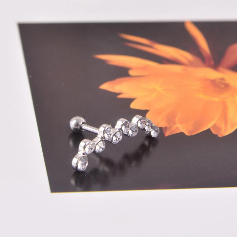 Wholesale20Pcs 316L Хирургическая Сталь 5 CZ Кристаллы Хряща Бар Tragus Helix Пирсинг Серьги
