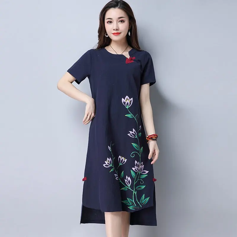 Summer dress 2017 новый китайский стиль хлопок белье vestidos femininas повседневная печать