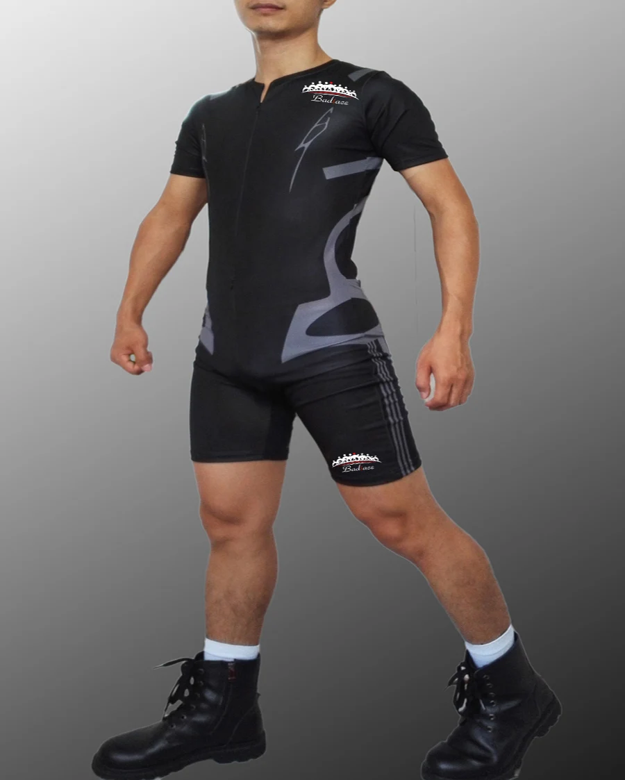 Сексуальный мужской костюм X Man с широкой молнией спортивный для быстрого бега