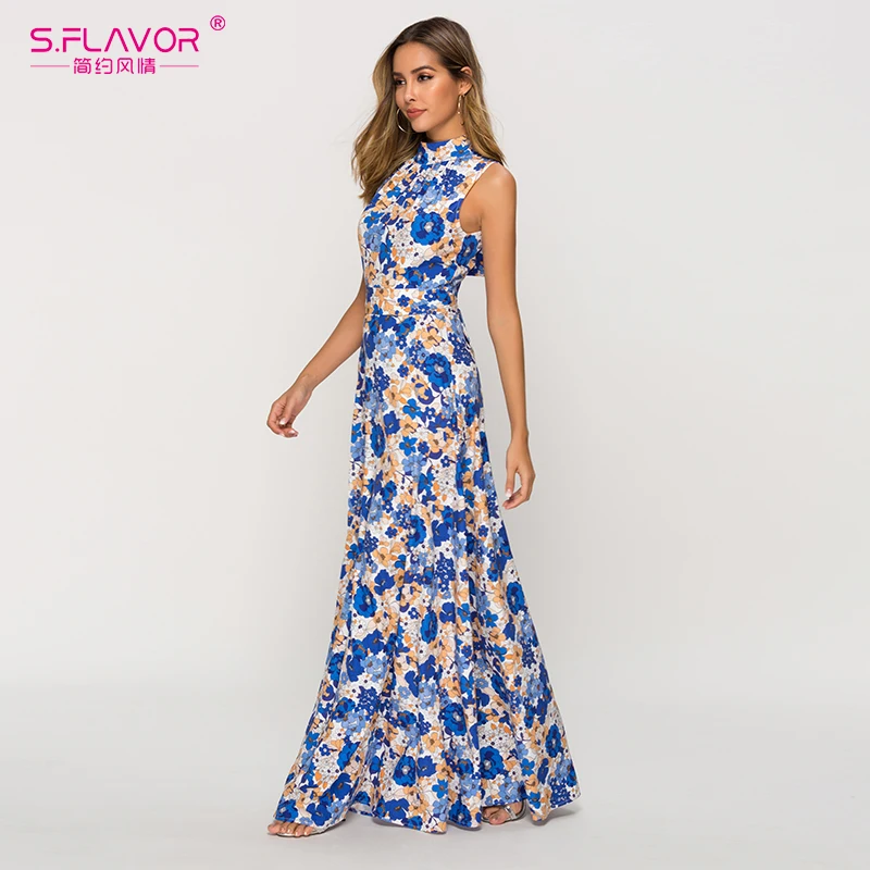 Женское платье без рукавов S.FLAVOR длинное пляжное платье-макси в стиле бохо 2020 |
