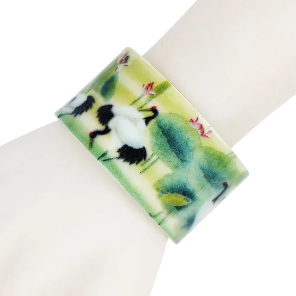 WEVENI пластиковые браслеты с красным журавлем и лотосом в пруду винтажные