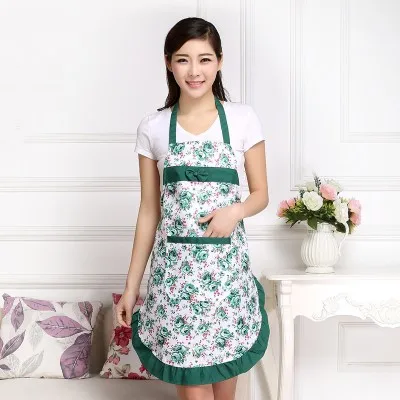 green 1 шт. Модный женский фартук с цветочным бантом для кухни ресторана с карманом - Цвет: green