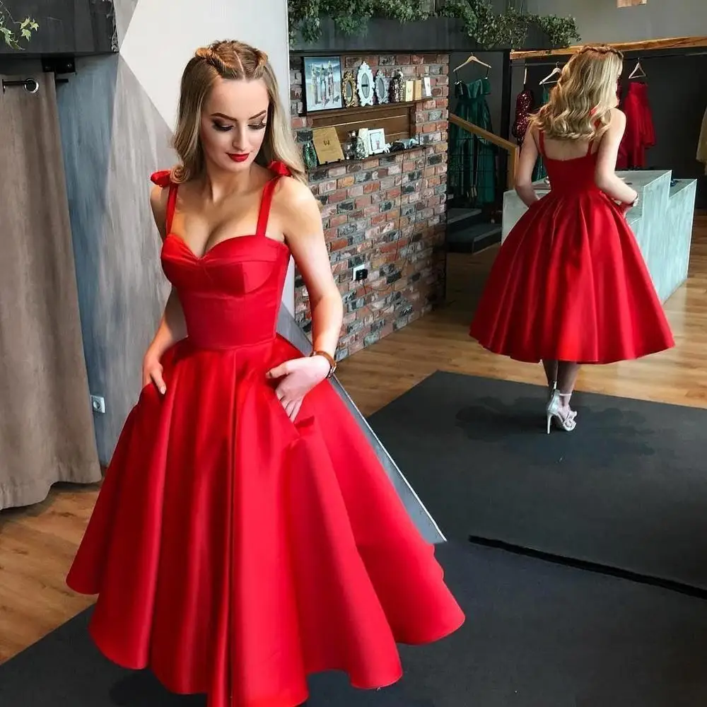 Женское коктейльное платье до щиколотки красное пикантное бальное на тонких
