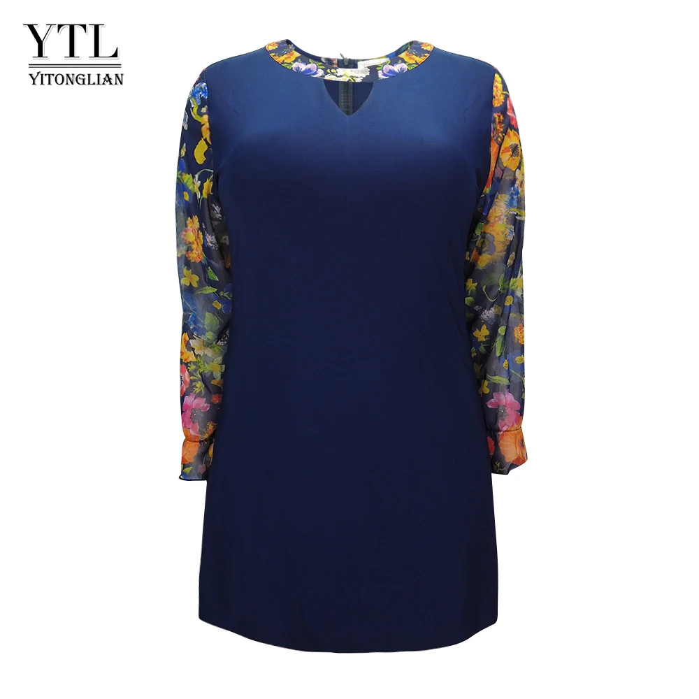 YTL плюс размер платье для женщин 4xl 5xl 6xl зимнее элегантное лоскутное с длинным