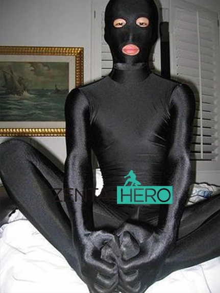 Унисекс, черный цвет, полноразмерный, лайкра, спандекс, Zentai, боди,, сексуальный, для взрослых, маскарадный костюм Zentai, открытые глаза и рот