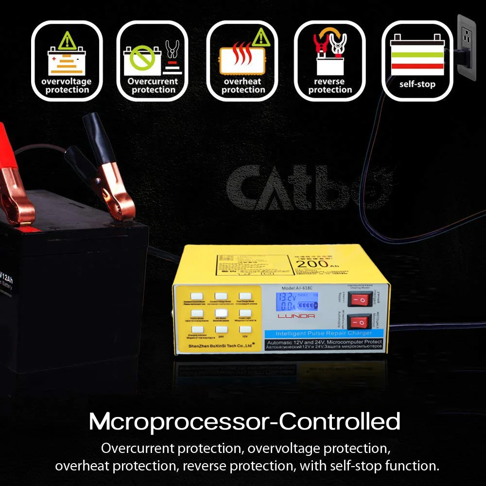 250V 200AH Смарт Пульс автоматический ремонт 12/24V автомобиль Батарея Зарядное устройство 5-ти ступенчатый интеллигентая(ый) зарядки для Грузовик Мотоцикл RU Версия