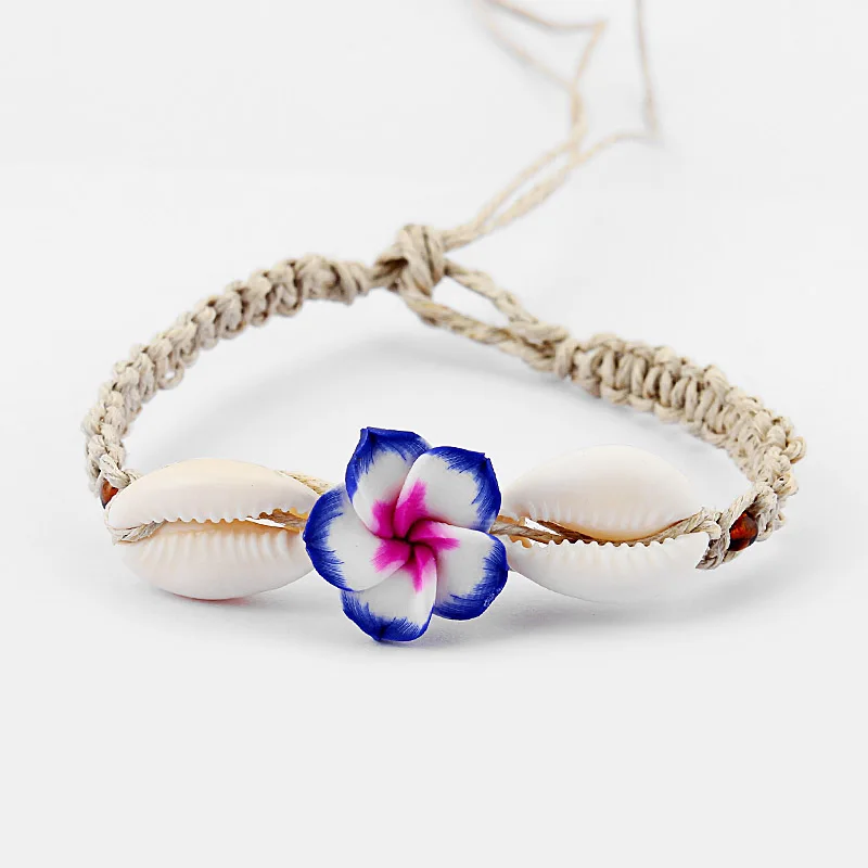 Royal Blue 1 шт Плюмерия цветок Fimo глиняная оболочка браслеты Подвески вощеный шнур браслеты Богемия Дружба Ювелирные изделия ручной работы - Окраска металла: Royal Blue