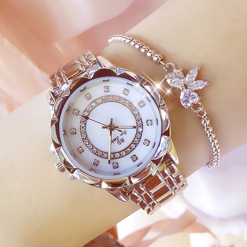 Кварцевые часы для женщин золотые из нержавеющей стали с ремешком модные