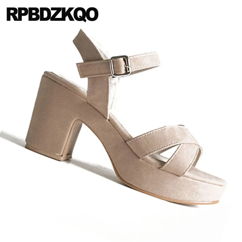 женщины Корейский замша открытый носок лето толстый квадрат на платформе Slingback