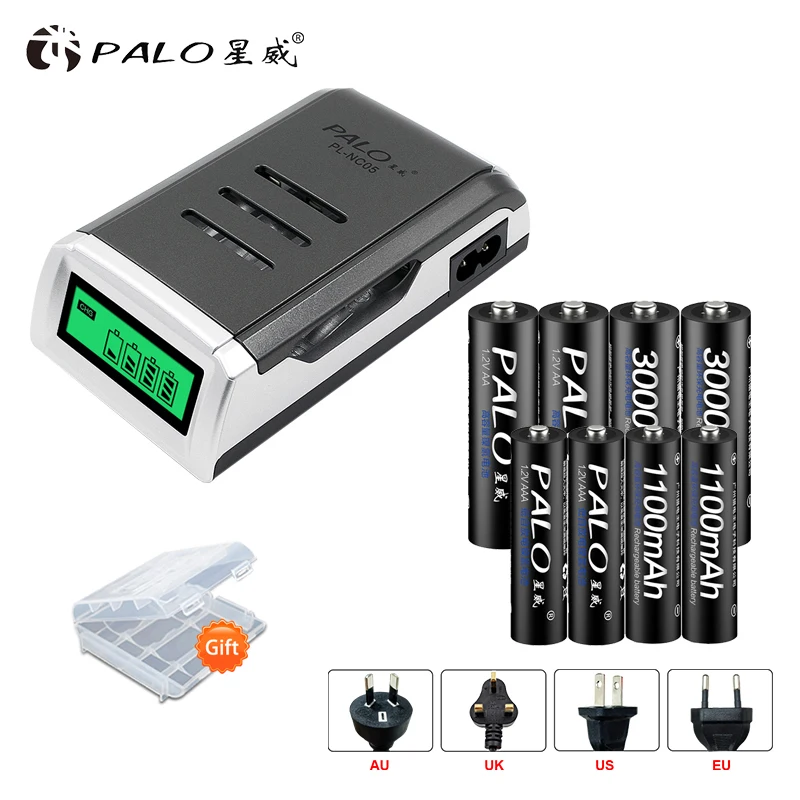 Умное зарядное устройство PALO 4 слота ЖК дисплей для перезаряжаемых батарей AA AAA и