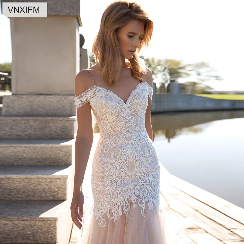 VNXIFM 2019 аппликации Vestido de Noiva Свадебные платья с v-образным вырезом русалка без