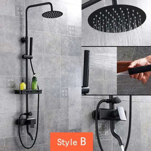 Style B Матовый черный дождевой смеситель для душа, однорычажный смеситель для ванны, смеситель для душа с полкой для хранения, смеситель для душа, кран для горячей и холодной воды - Цвет: Style B