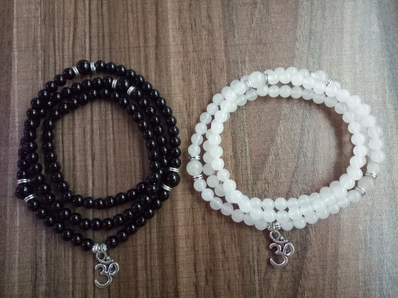 108 Mala Beads белый нефритовый черный оникс браслет 2 шт. набор 4 круга браслеты 3D