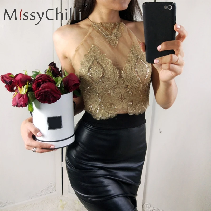 Женский короткий топ на бретельках MissyChilli сетчатый с открытыми плечами и
