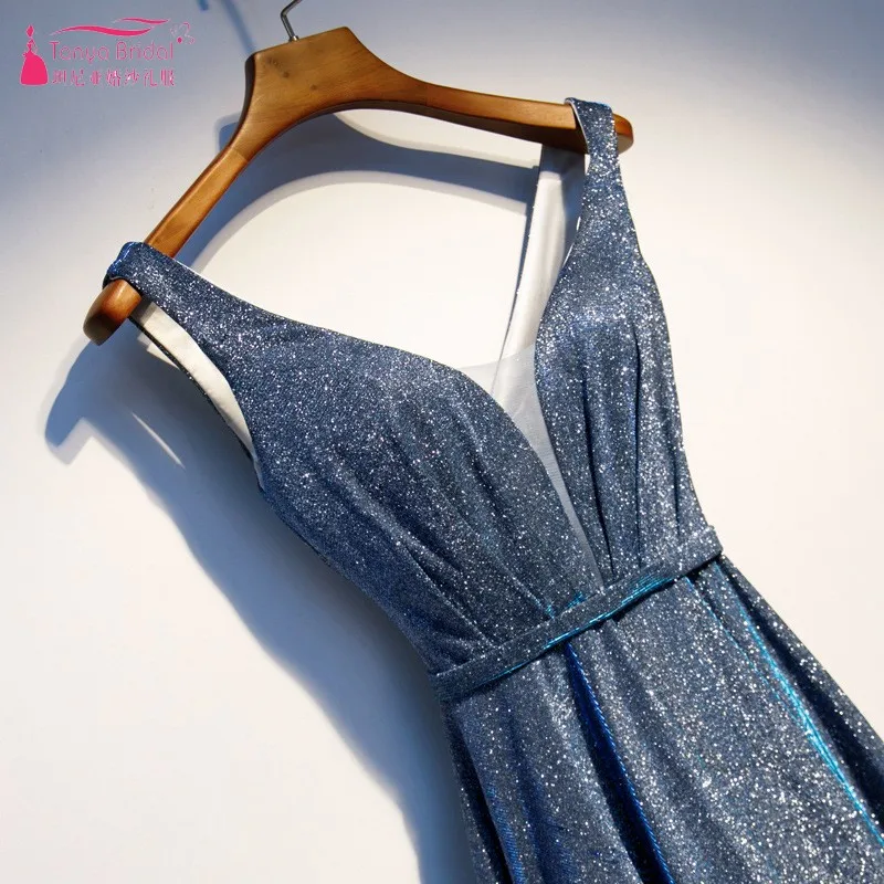 Таню Элегантное синее платье трапециевидной формы подружки невесты платья Чай