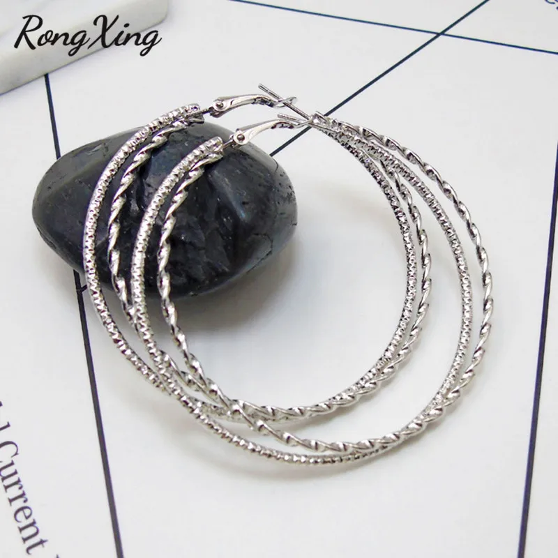 Женские серьги-кольца RongXing стильные двухслойные большие круглые серьги в стиле