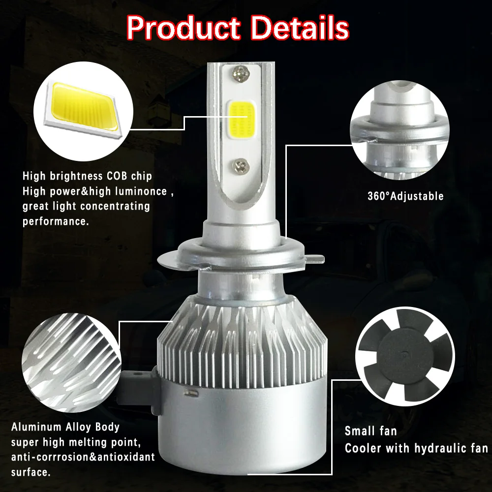Turbo Led H4 H7 H1 H11 H3 H8 HB4 HB3 9005 9006 Автомобильная фара лампа C6 LED Дальний свет 7600lm 6000k