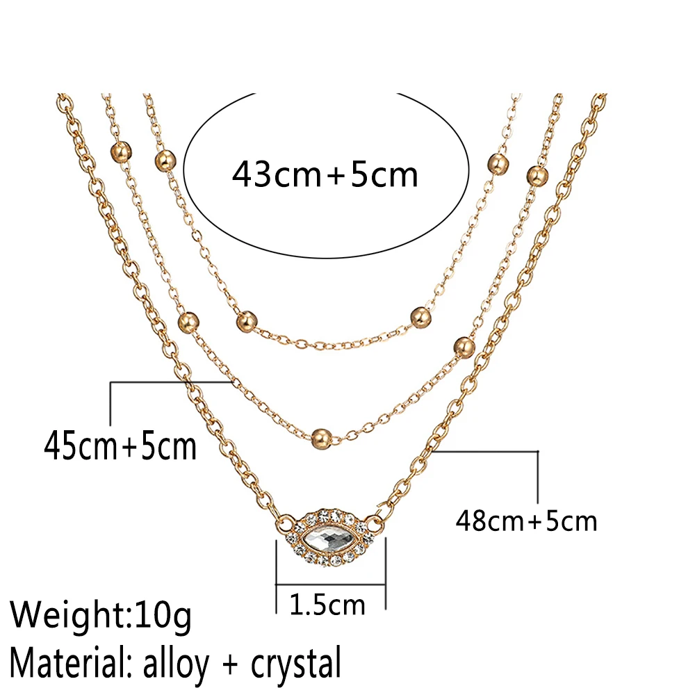 Bls-miracle Fashion Multi-layer Oval Crystal Pendant Necklace for Women Gold Color Small Beads Boho Jewelry Gift Party 2019 New | Украшения