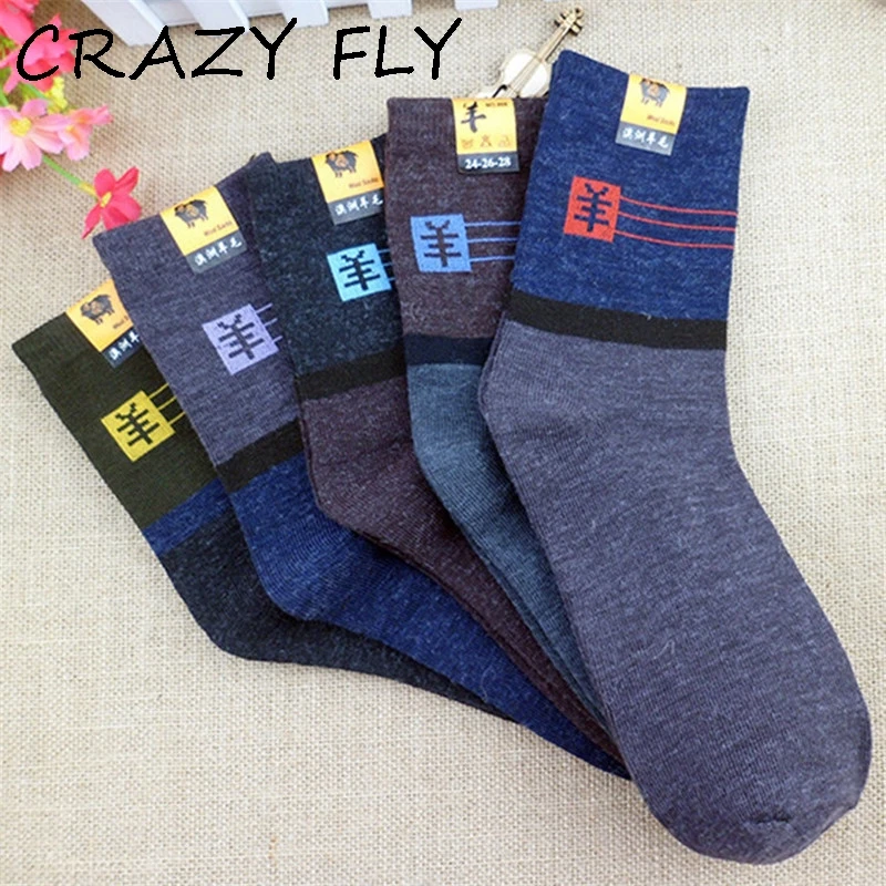 Магазин Crazy Fly 5 пар/Лот Длинные мужские зимние полосатые теплые толстые шерстяные